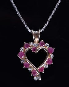 STERLING SILVER PINK RUBY DIAMOND HEART NECKLACE