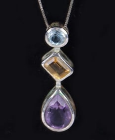 0.925 SILVER BLUE TOPAZ AMETHYST CITRINE NECKLACE