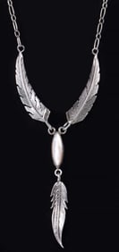 STERLING SILVER CABOCHON OPAL FEATHER NECKLACE