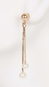 14K YELLOW GOLD DANGLE LADIES EARRINGS W/ PEARLS
