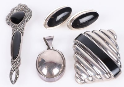 TAXCO MEXICO STERLING SILVER ONYX JEWELRY SET