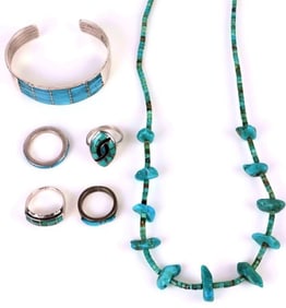 ASSORTED STERLING SILVER TURQUOISE JEWELRY - (6)