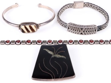 STERLING SILVER BRACELETS & BROOCH - LOT OF 4