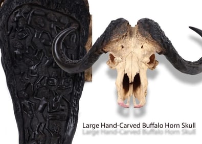 AFRICAN CAPE BUFFALO WITH HAND CARVED HORNS