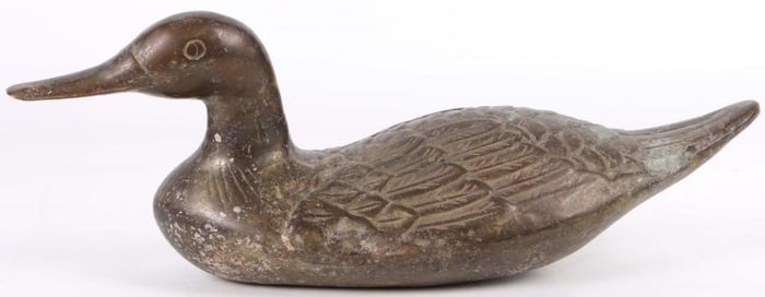 VINTAGE LARGE BRASS HOLLOW CARVING OF A DUCK