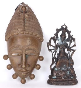 BRONZE KALI STATUE & BRONZE AFRICAN WALL MASK