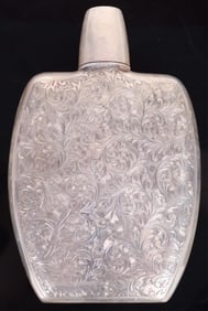 ANTIQUE JAPANESE STERLING SILVER ENGRAVED FLASK