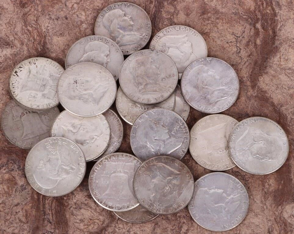 90% RAINBOW TONE FRANKLIN HALF DOLLARS - LOT OF 20 (1 of 1)