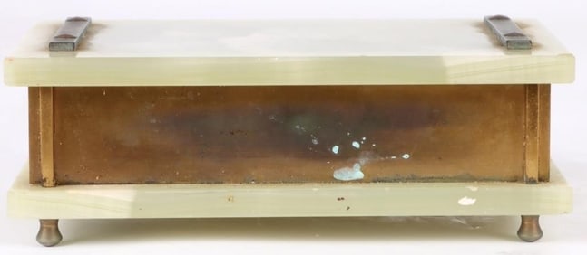 VINTAGE GREEN ONYX 8' BRASS JEWELRY BOX