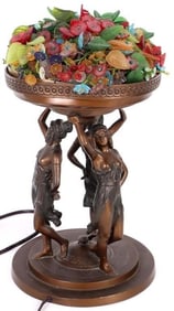 ANTIQUE GLASS & BRONZE ART NOUVEAU TABLE LAMP