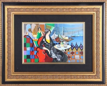 ITZCHAK TARKAY 'CAFE WATERFRONT' MIXED MEDIA