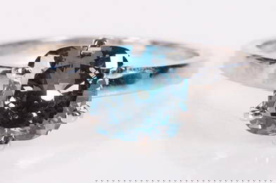 18K WHITE GOLD NATURAL BLUE DIAMOND LADIES RING