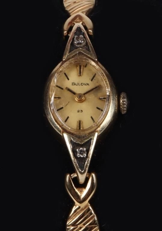 14K YELLOW GOLD BULOVA LADIES WATCH W/ DIAMONDS (1 of 4)
