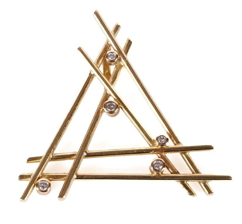 DIAMOND 18K YELLOW GOLD ABSTRACT LADIES BROOCH (1 of 3)