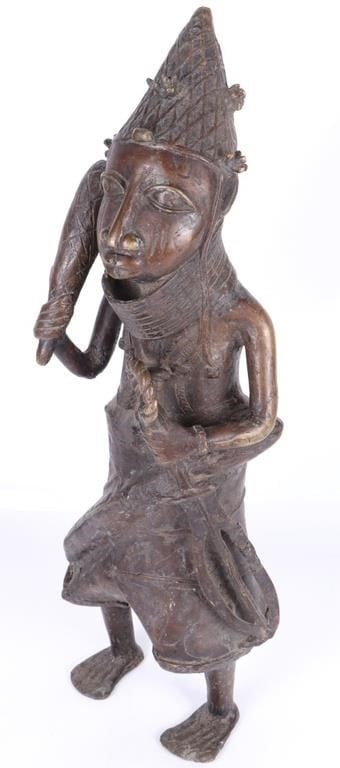 ANTIQUE AFRICAN YORUBA WARRIOR BRONZE STATUE (1 of 6)