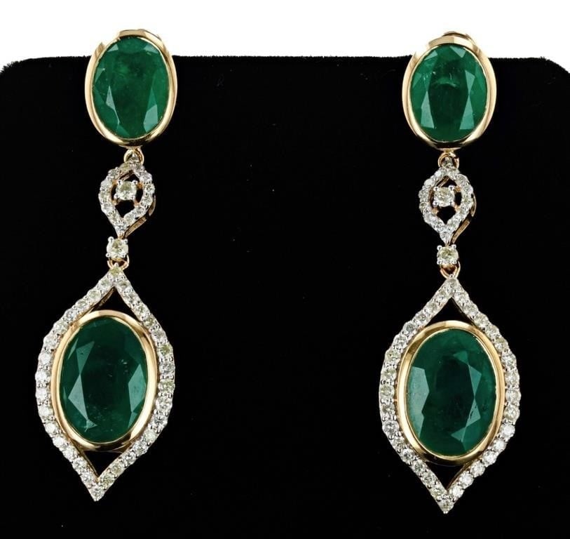 17.44CTW EMERALD & 1.55CTW DIA 18K GOLD EARRINGS (1 of 4)