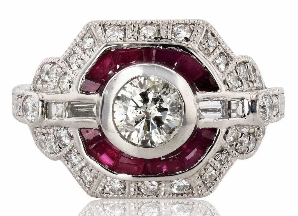 0.58CT DIAMOND & 1.06CTW RUBY PLATINUM RING 1.1CTW (1 of 4)