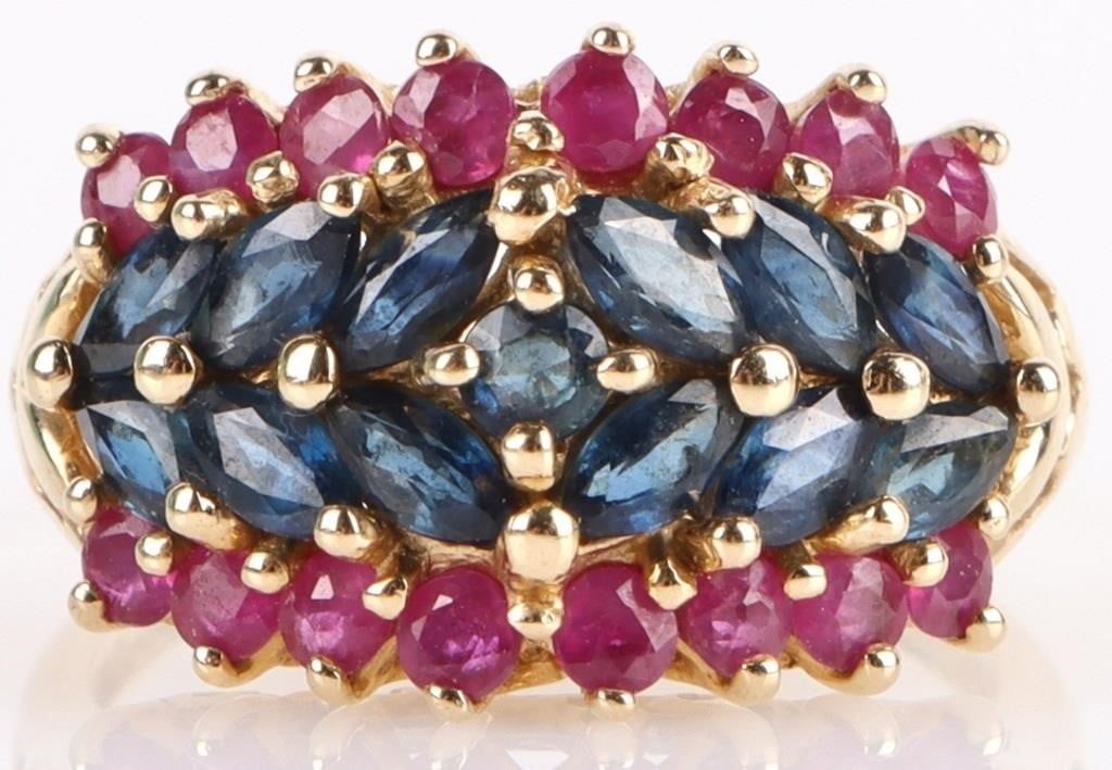 14K YELLOW GOLD BLUE & RED TOPAZ LADIES RING (1 of 3)