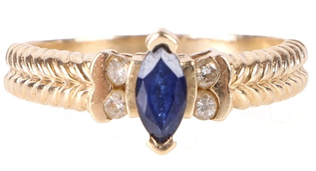 14K YELLOW GOLD BLUE SAPPHIRE & DIAMOND RING (1 of 3)