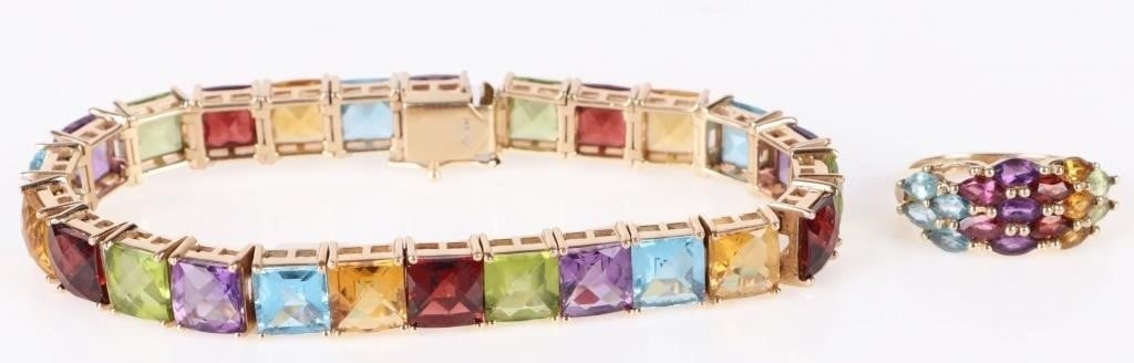 14K YELLOW GOLD RAINBOW GEMSTONE MATCHING SET (1 of 5)