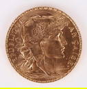 0.9 GOLD 1914 FRENCH ROOSTER 20 FRANC COIN ~MS