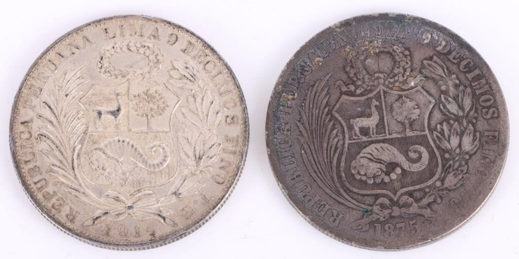 1875 & 1914 PERUVIAN 90% SILVER COINS WORLD SILVER (1 of 2)