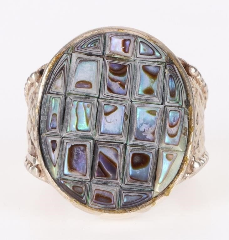 STERLING SILVER ABALONE SHELL MEN'S RING (1 of 4)