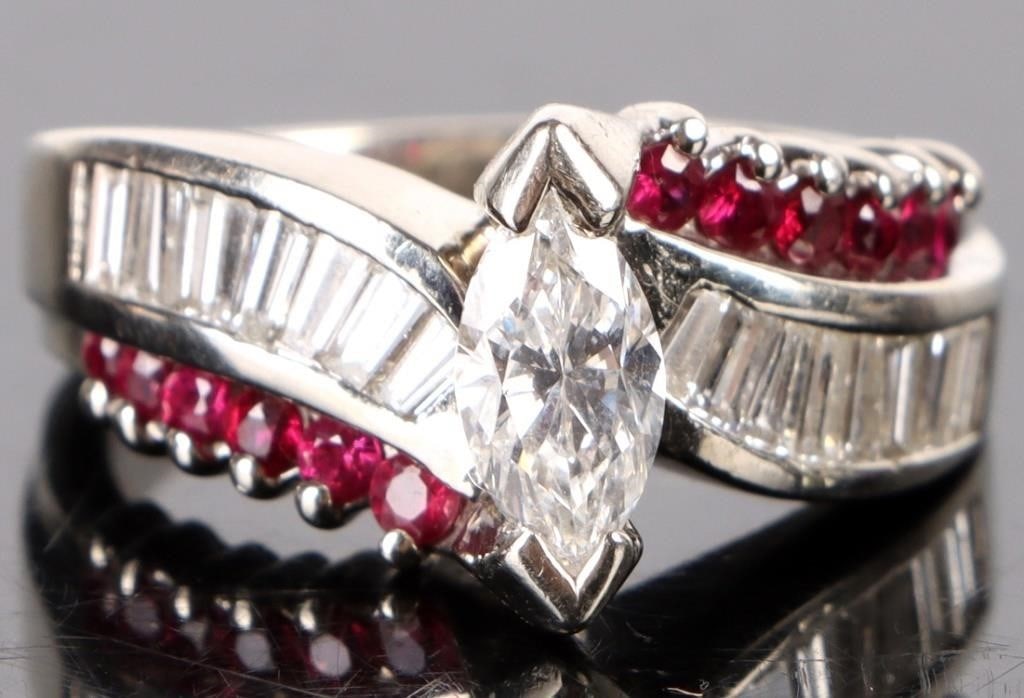 14K WHITE GOLD EGL 0.74CT SI1 DIAMOND RUBY RING (1 of 5)