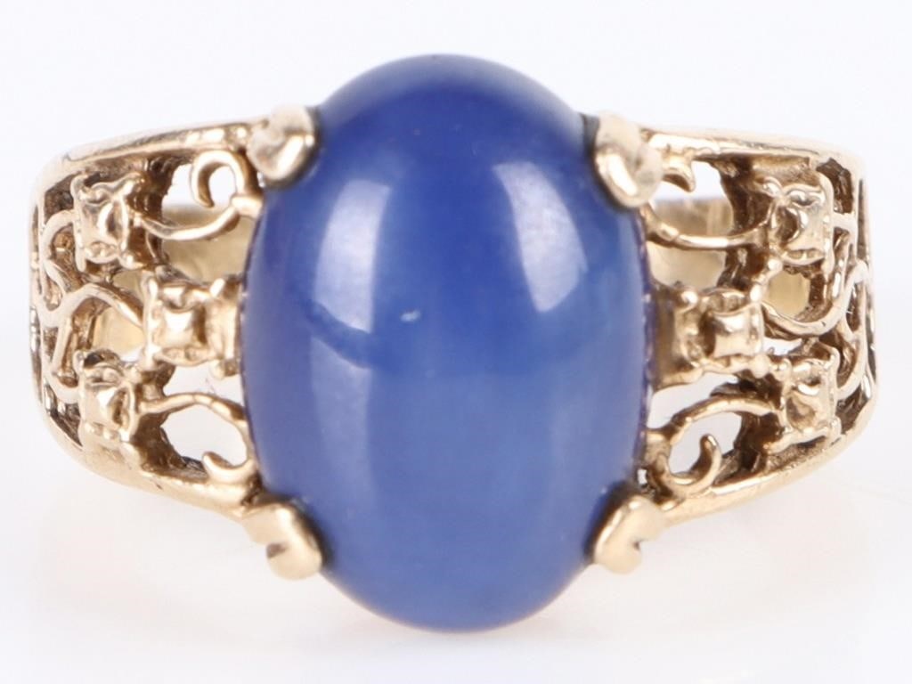 14K YELLOW GOLD STAR SAPPHIRE FILIGREE UNISEX RING (1 of 3)