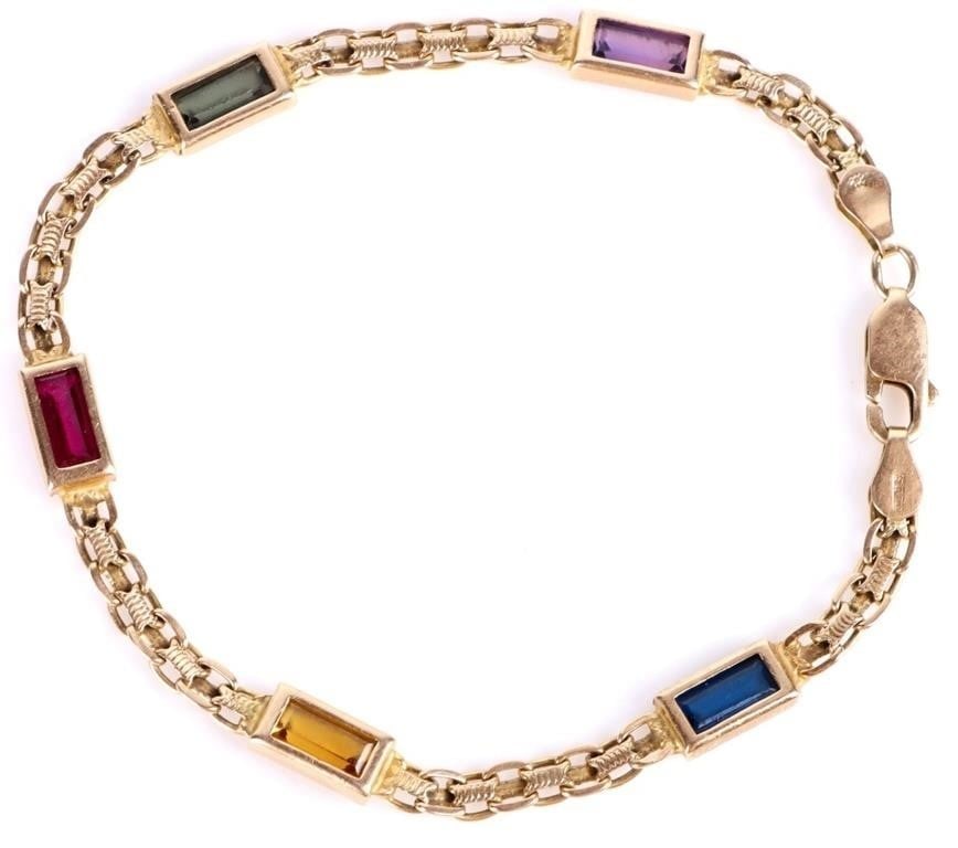 14K YELLOW GOLD ASSORTED GEM CHAIN LADIES BRACELET (1 of 4)