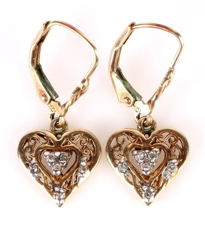 10K YELLOW GOLD HEART DIAMOND LADIES EARRINGS (1 of 3)