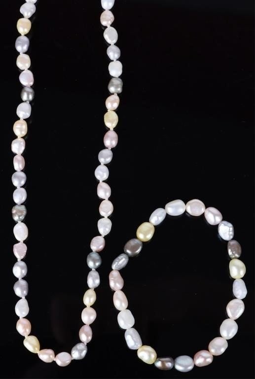 MULTI-COLORED BAROQUE PEARL NECKLACE & BRACELET (1 of 4)