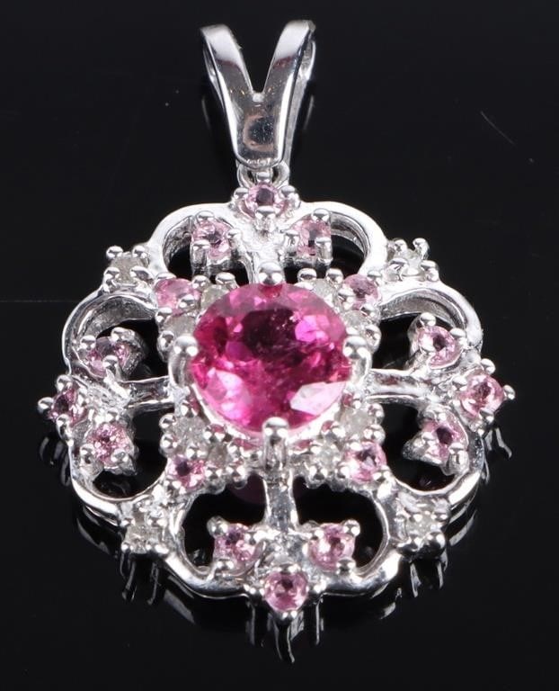 10K WG TOURMALINE SAPPHIRE DIAMOND LADIES PENDANT (1 of 3)
