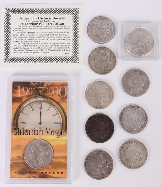 ASSORTED 0.9 SILVER MORGAN DOLLARS - (10) (1 of 6)