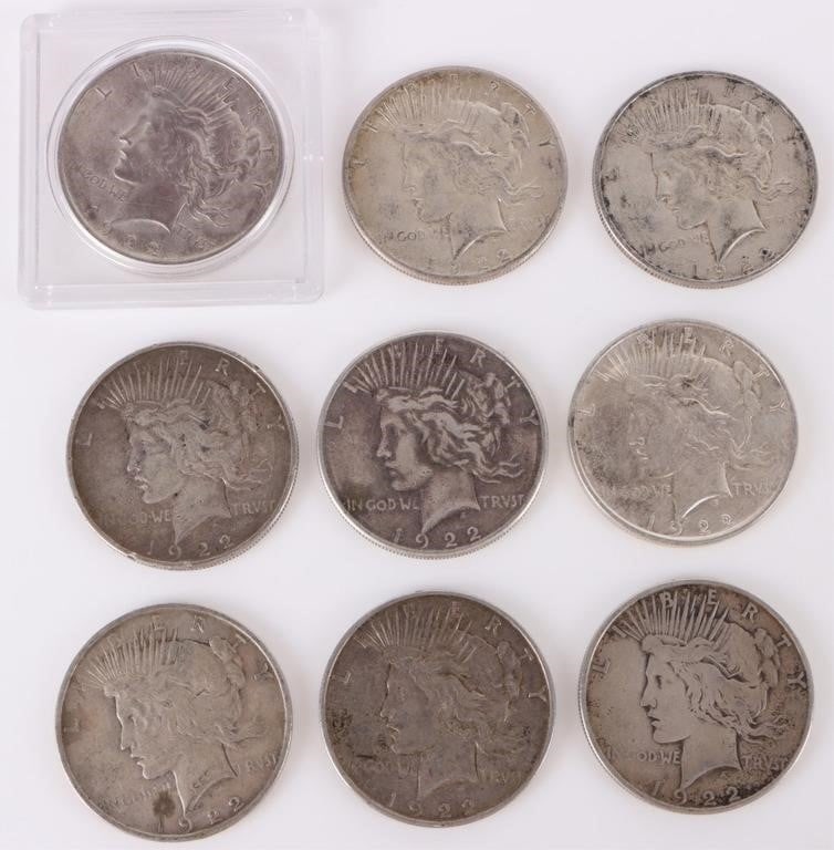 0.9 SILVER 1922 P/D/S LIBERTY PEACE DOLLARS - (9) (1 of 3)