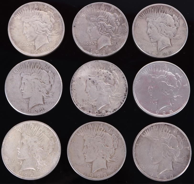 ASSORTED 0.9 SILVER LIBERTY PEACE DOLLARS - (9) (1 of 2)