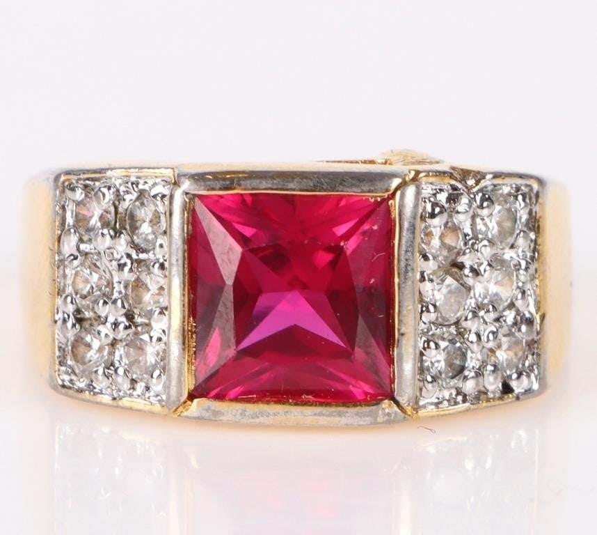 GENUINE 2.0CT RUBY & CZ LADIES FASHION RING (1 of 3)