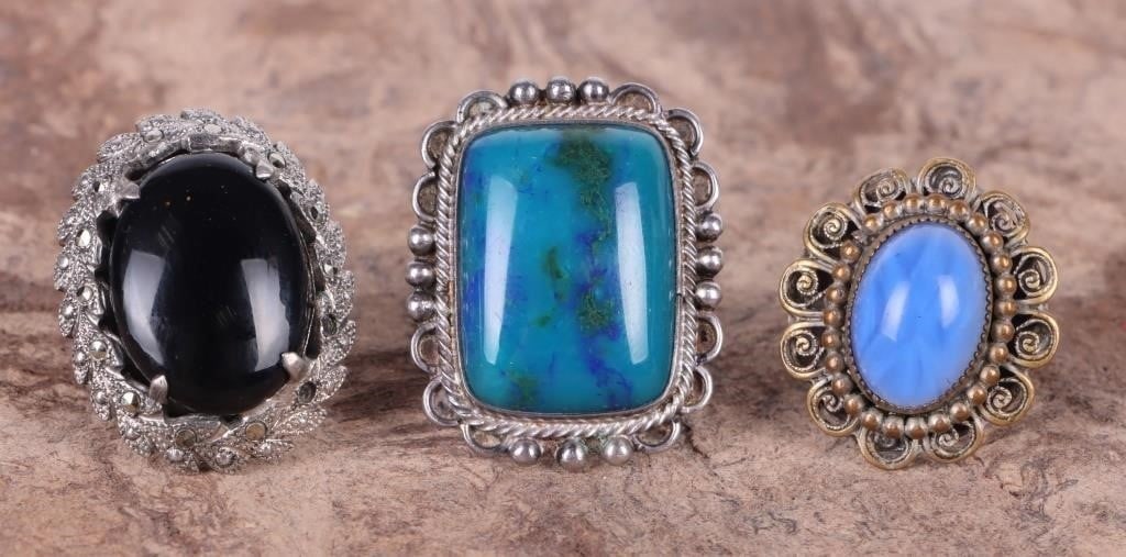 STERLING SILVER ORNATE LADIES RINGS - LOT OF 3 (1 of 4)