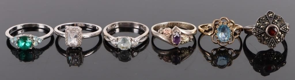 STERLING SILVER GEMSTONE LADIES RINGS - LOT OF 6 (1 of 2)