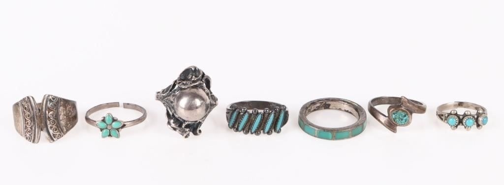 STERLING SILVER TURQUOISE SOUTHWEST STYLE RINGS (1 of 4)