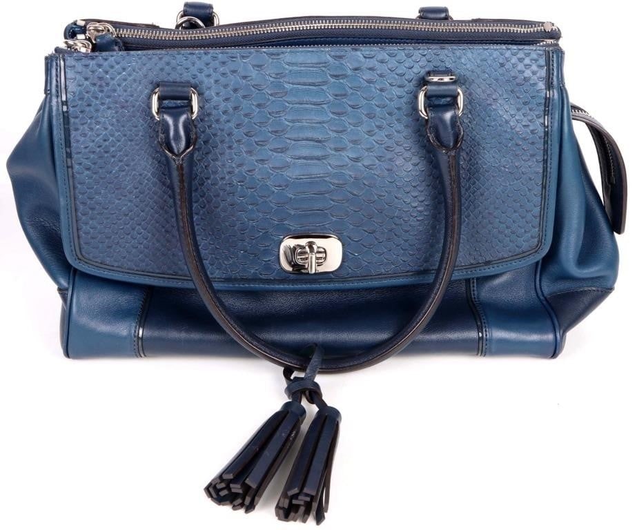 COACH RIBBED NAVY BLUE LARGE HANDBAG (1 of 8)