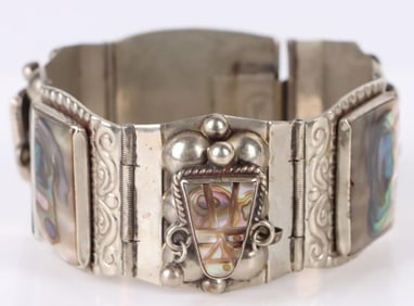ABALONE AZTEC MEXICO STERLING SILVER BRACELET