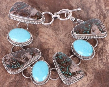 TURQUOISE & DYED STONE STERLING SILVER BRACELET