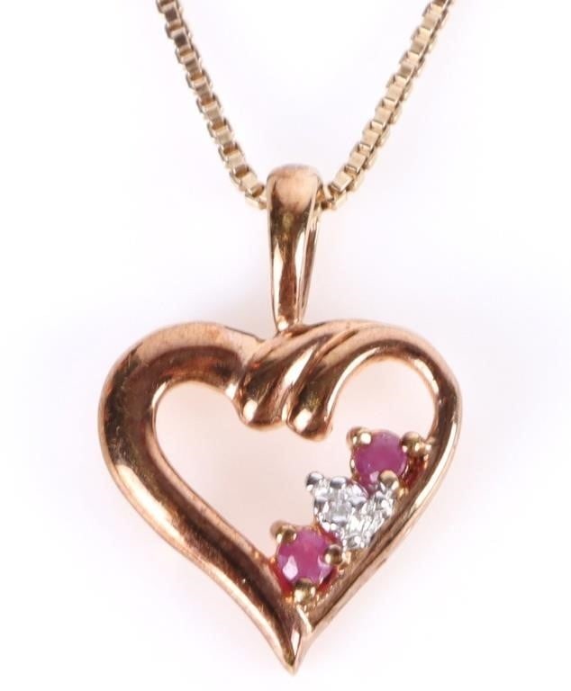 RUBY & DIAMOND STERLING SILVER HEART NECKLACE (1 of 4)