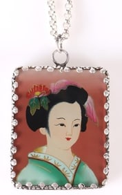 STERLING HAND-PAINTED ASIAN NECKLACE & PENDANT