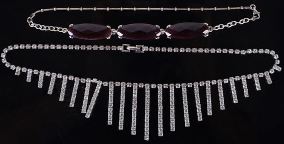 RHINESTONE & PURPLE GLASS LADIES FASHION NECKLACES