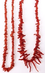 DARK REED DEEP CORAL LADIES CHIP NECKLACES - (2)