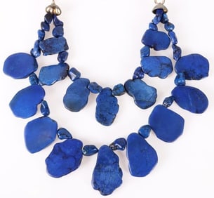 CHUNKY BEADED LAPIS LAZULI TWO-STRAND NECKLACE
