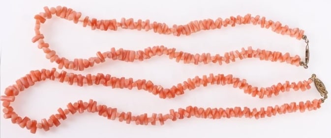 PINK CORAL STERLING-CLASPED CHIP NECKLACES