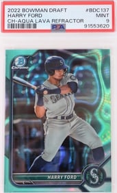 RARE PSA9 HARRY FORD 2022 BOWMAN #BDC137 AQUA LAVA